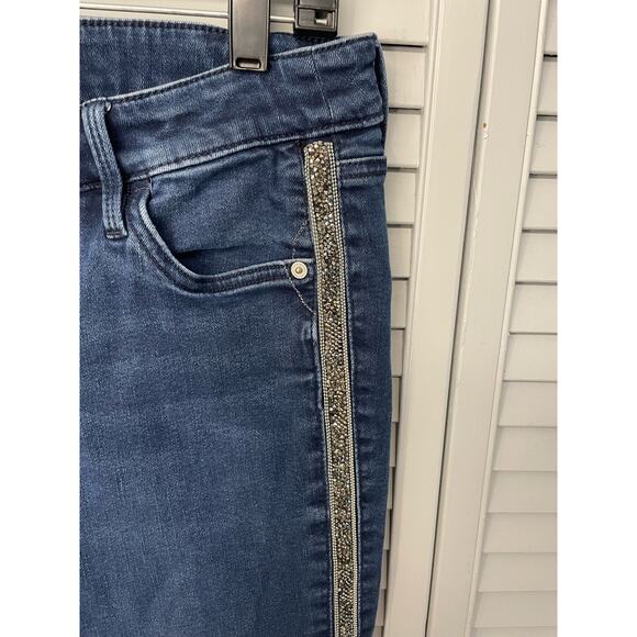 Tommy Bahama High Rise Ankle dark wash blue jeans shiny studded side stripe - Picture 3 of 6
